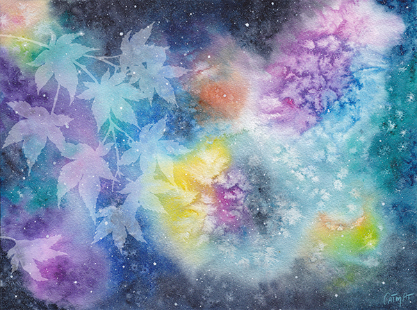 Aquarelle Galaxie Automne inspiration Japon
